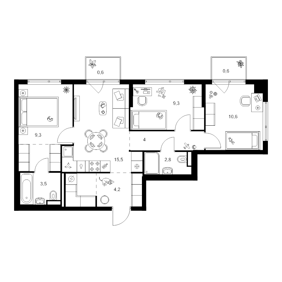 4 ккв (Евро) 66,4 м²