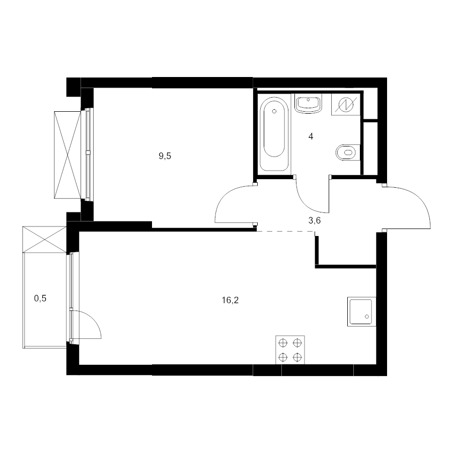 2 ккв (Евро) 33,8 м²