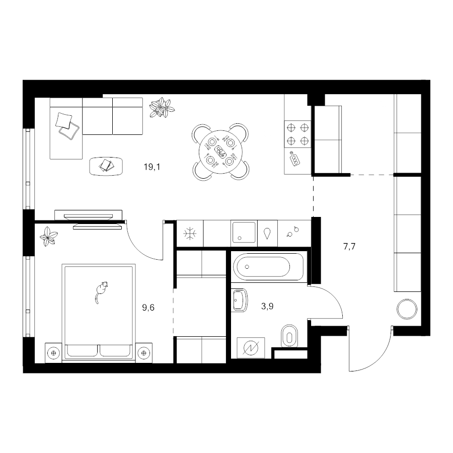 2 ккв (Евро) 46,6 м²