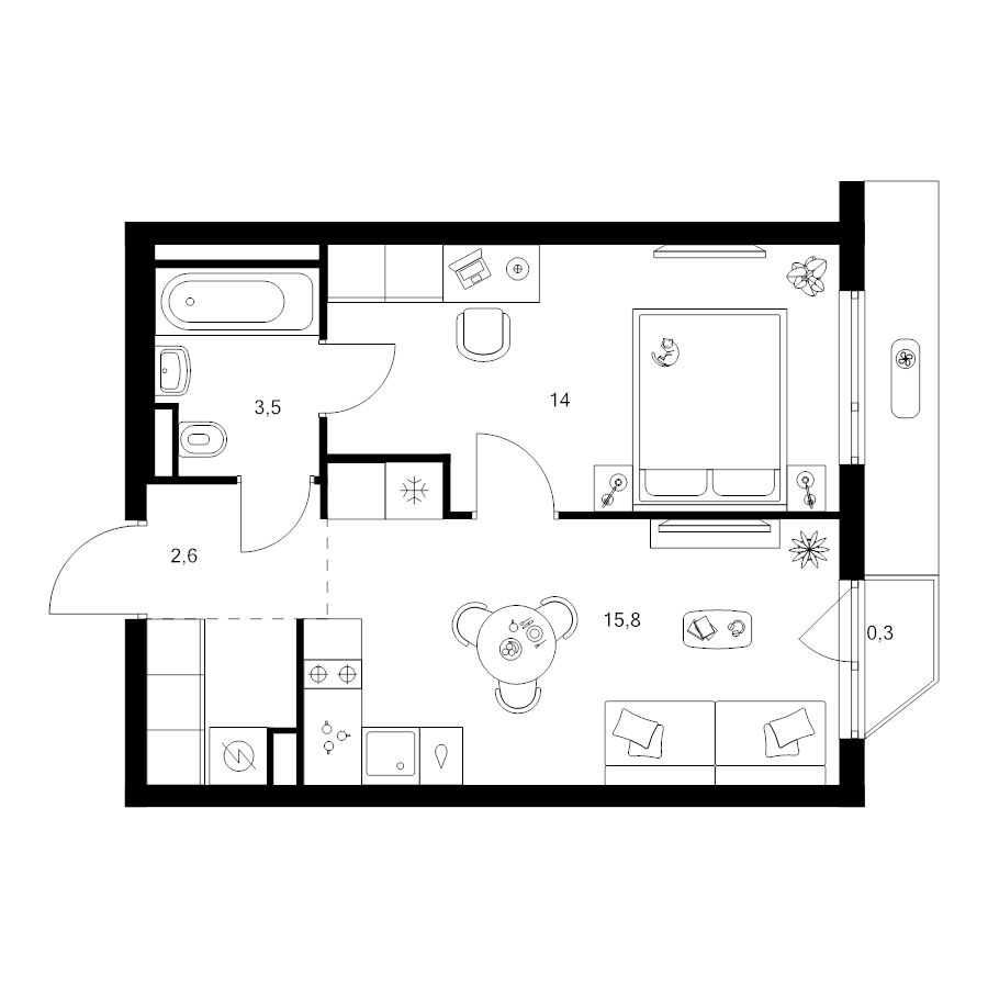 2 ккв (Евро) 38,7 м²