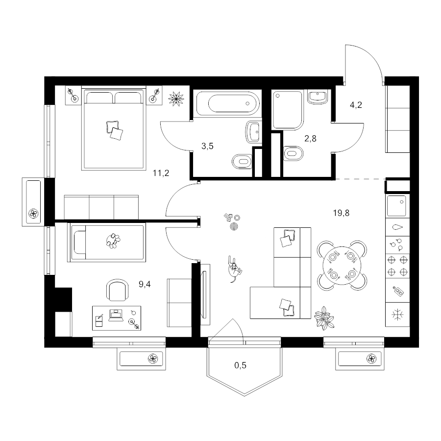 3 ккв (Евро) 51,4 м²