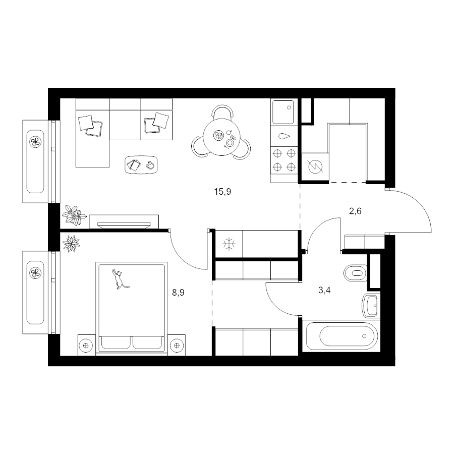 2 ккв (Евро) 37,7 м²
