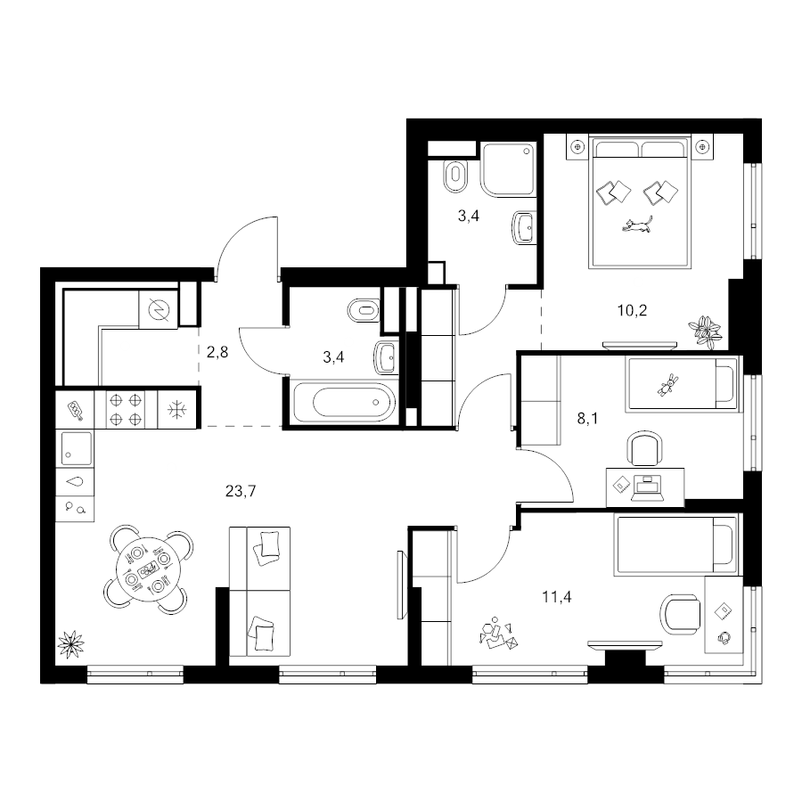 4 ккв (Евро) 69,4 м²