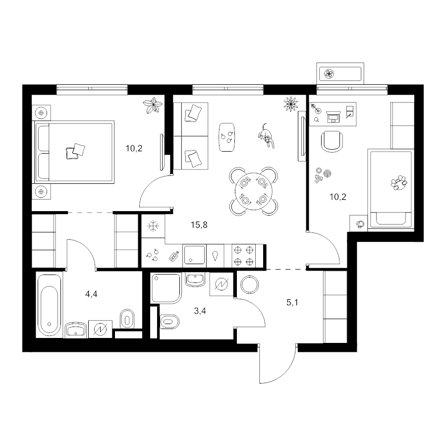 3 ккв (Евро) 52,8 м²