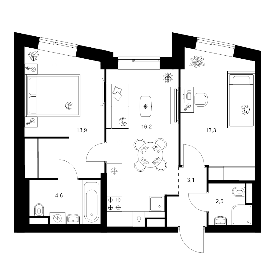 3 ккв (Евро) 53,7 м²