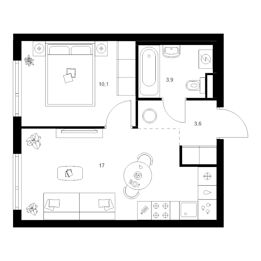 2 ккв (Евро) 34,6 м²