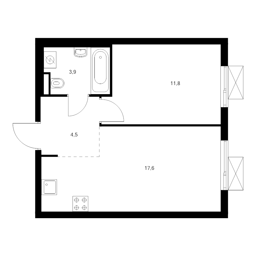 2 ккв (Евро) 37,8 м²