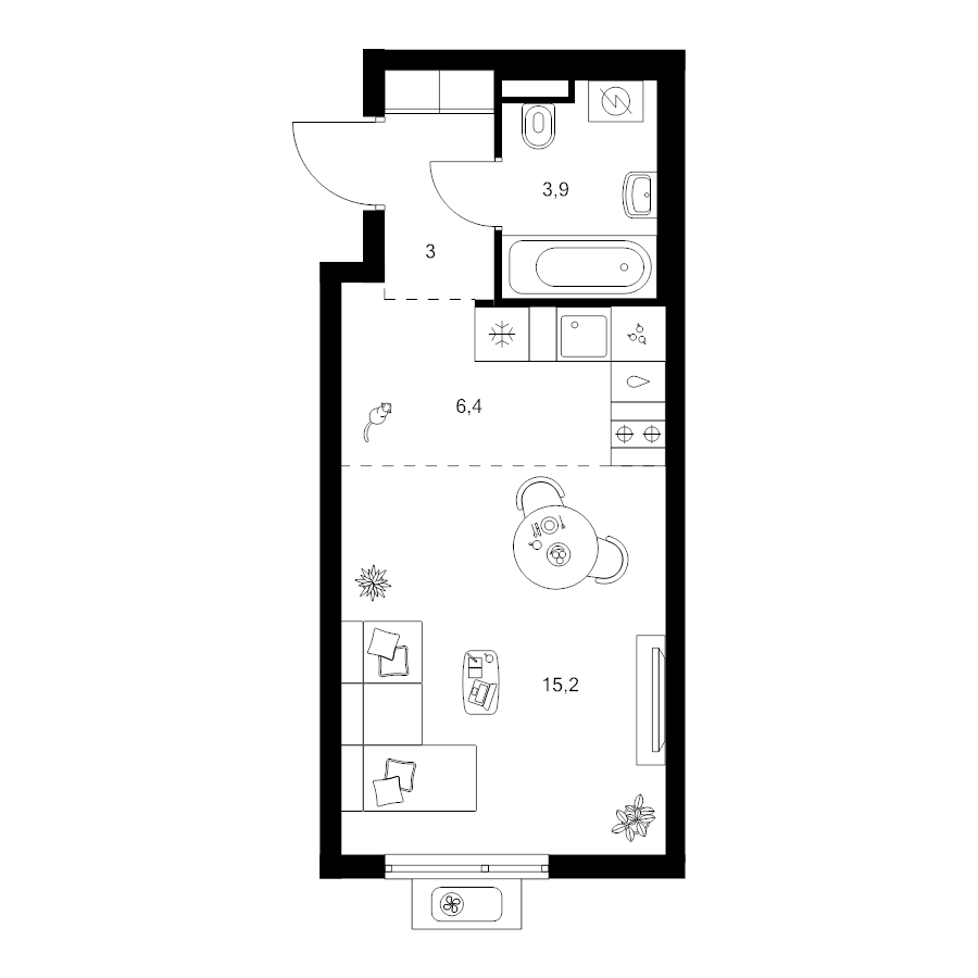 Студия 28,5 м²