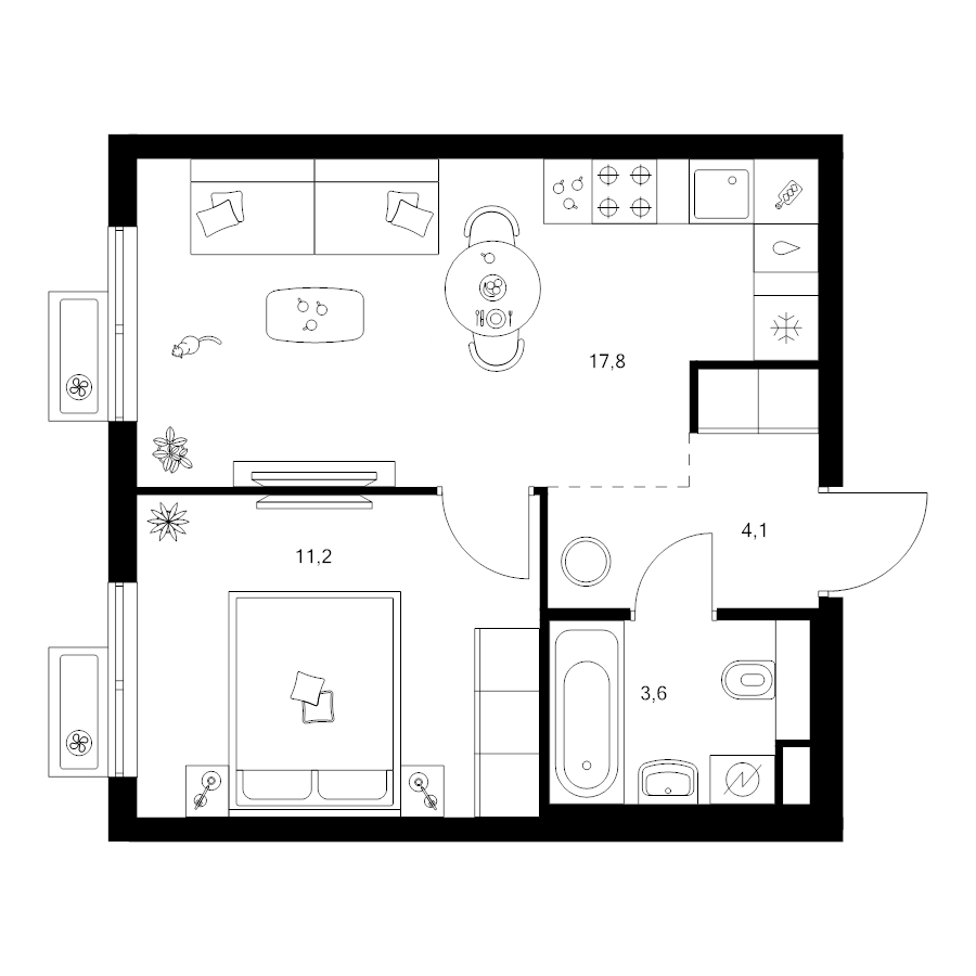 2 ккв (Евро) 36,7 м²