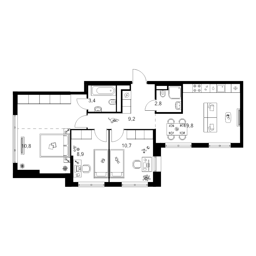 4 ккв (Евро) 76,8 м²