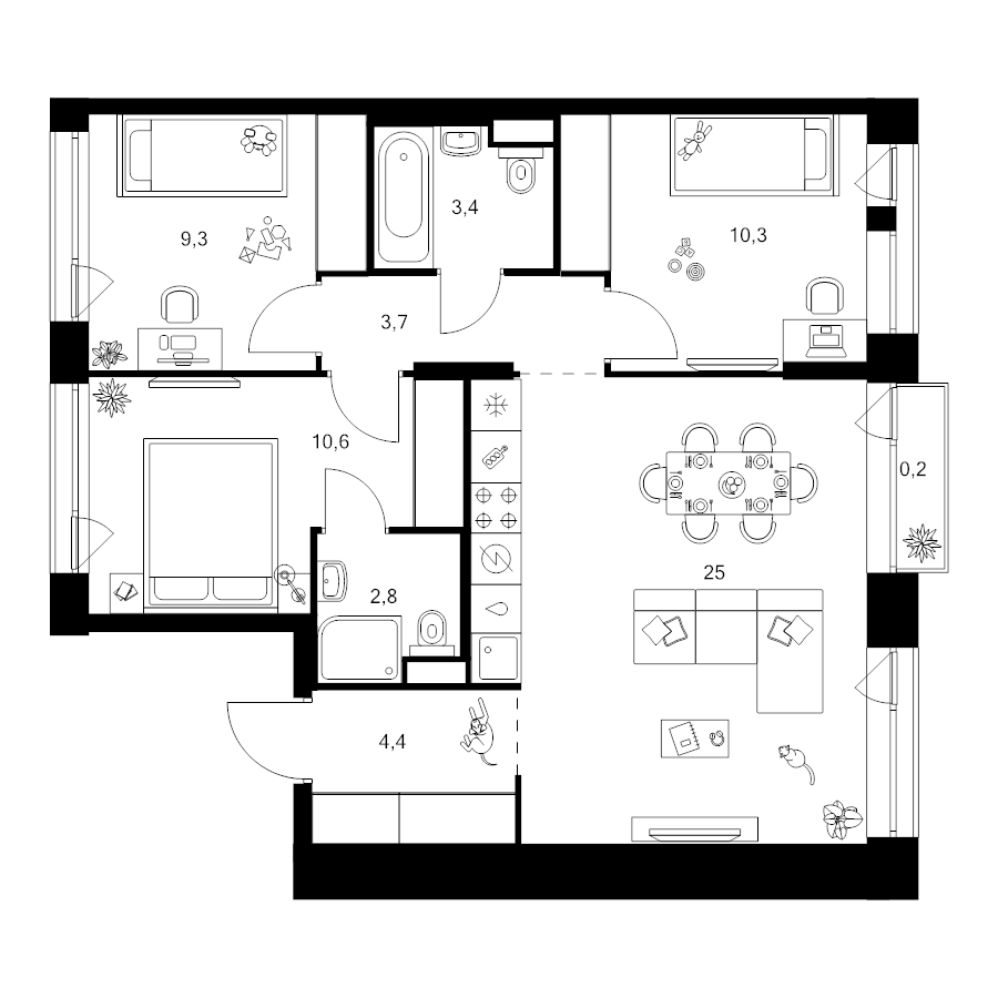 4 ккв (Евро) 69,7 м²