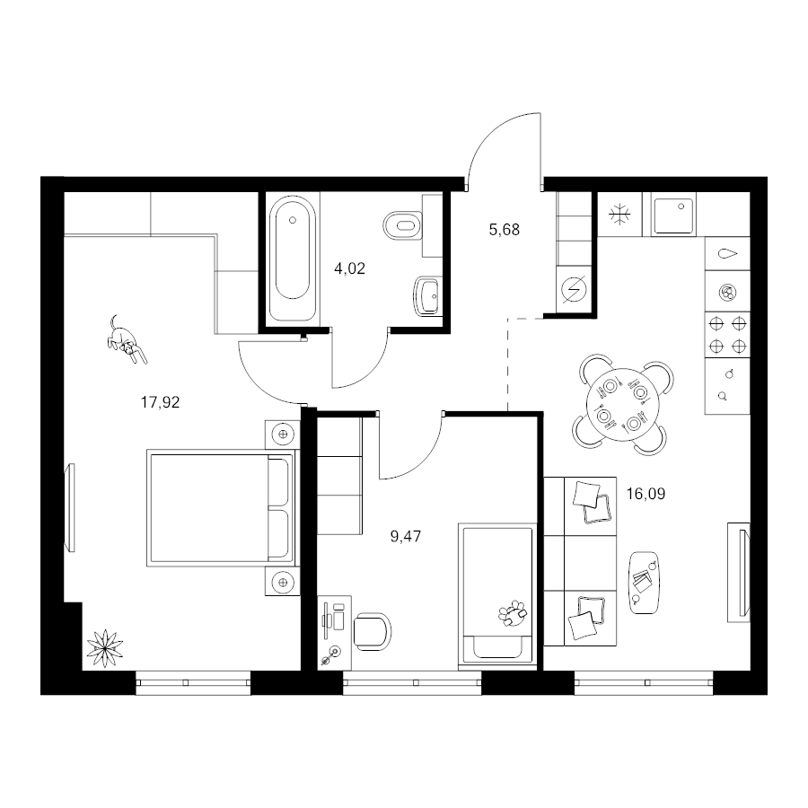 3 ккв (Евро) 53,2 м²