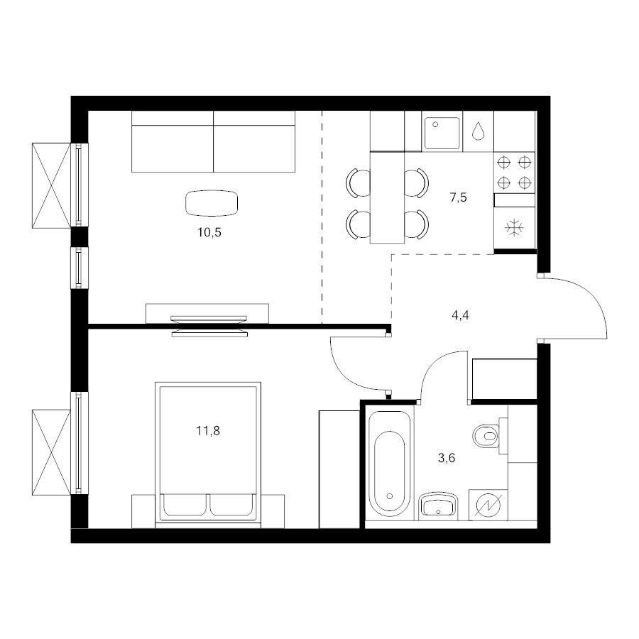 2 ккв (Евро) 37,8 м²