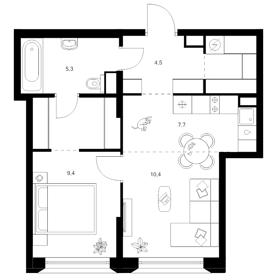 2 ккв (Евро) 44,9 м²