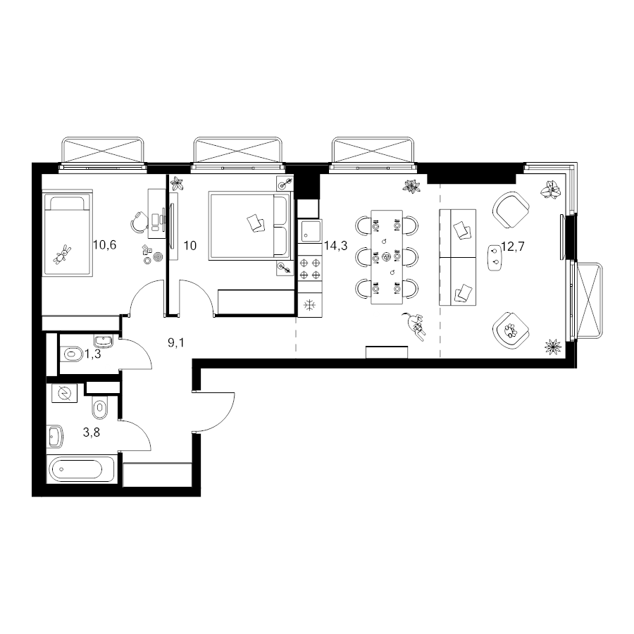 3 ккв (Евро) 61,8 м²