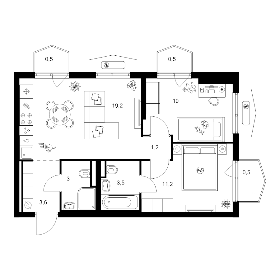 3 ккв (Евро) 53,2 м²