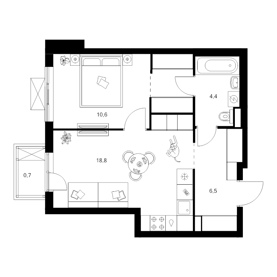2 ккв (Евро) 44,6 м²