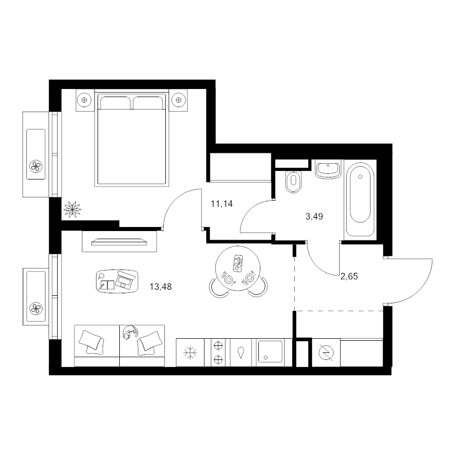 1 ккв 32,7 м²