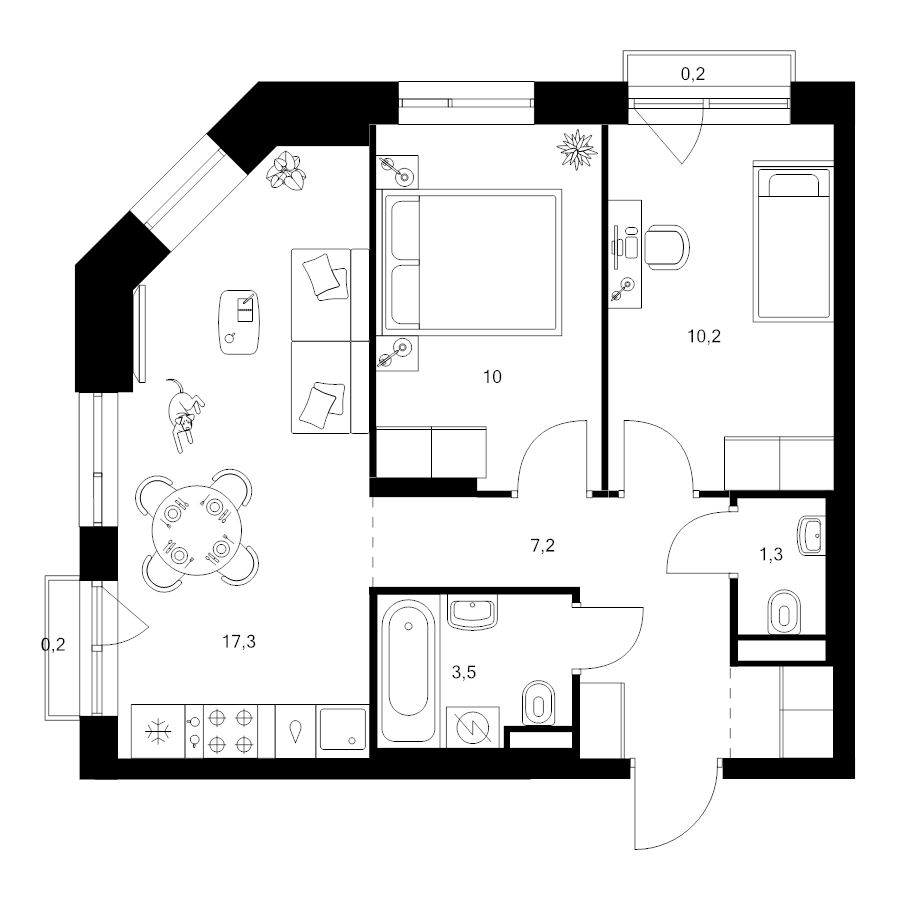3 ккв (Евро) 51,2 м²