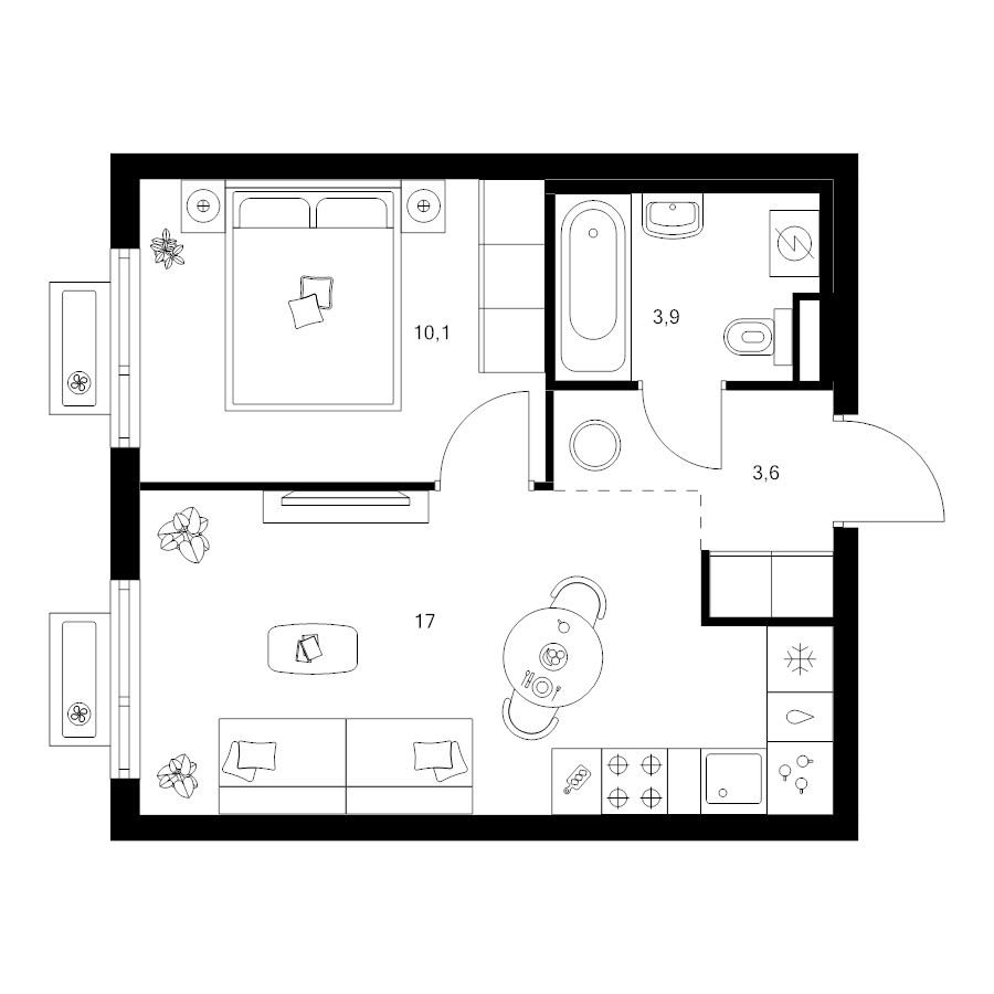 2 ккв (Евро) 34,6 м²