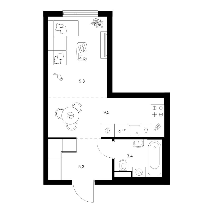 Студия 28 м²