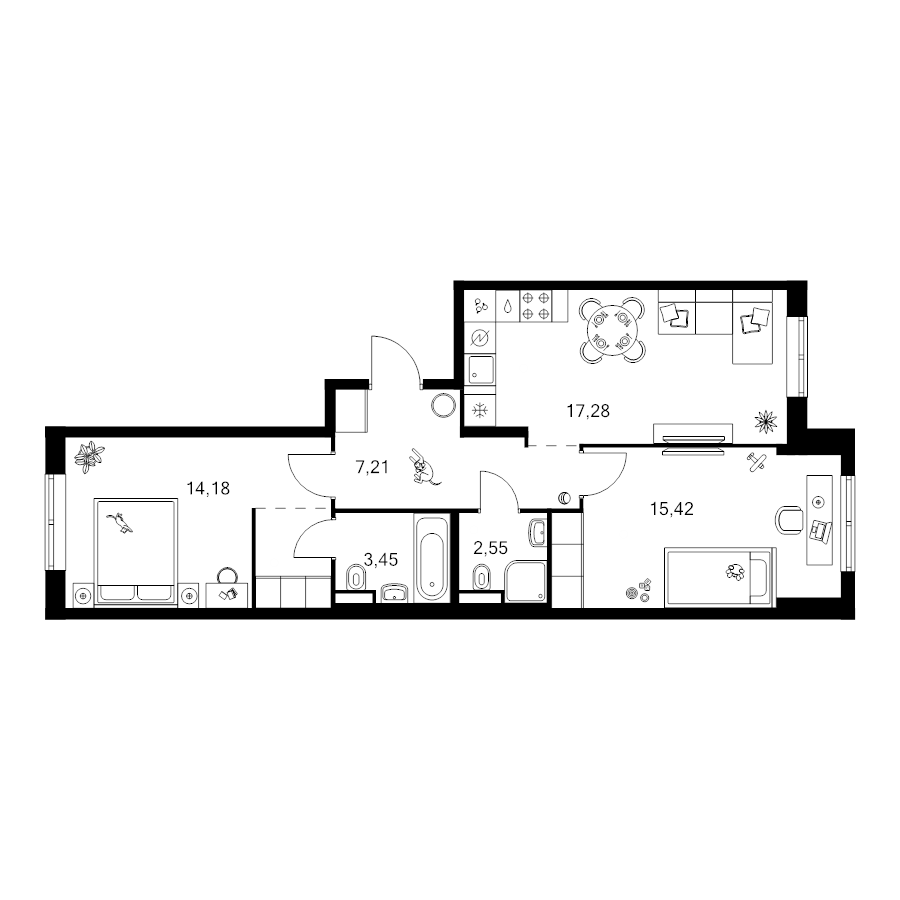 3 ккв (Евро) 62,8 м²
