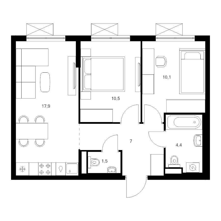 3 ккв (Евро) 51,4 м²