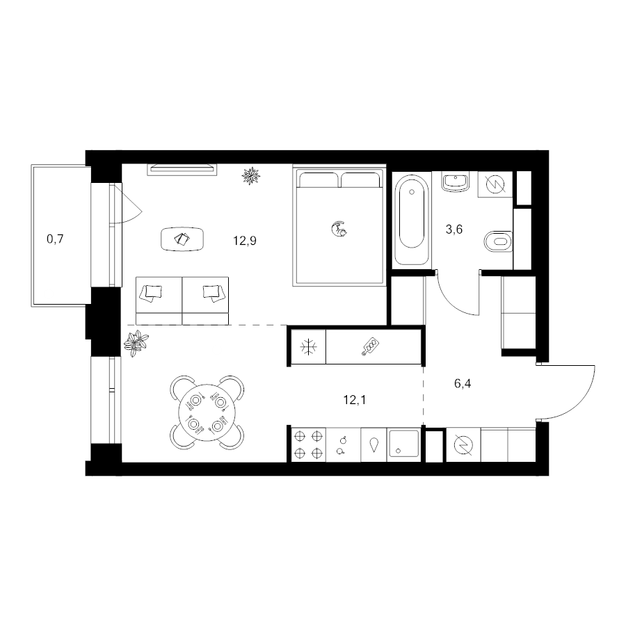 Студия 36,1 м²