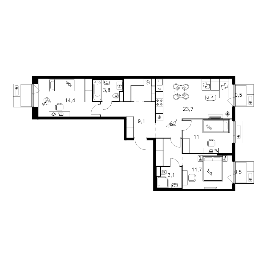 4 ккв (Евро) 87,6 м²