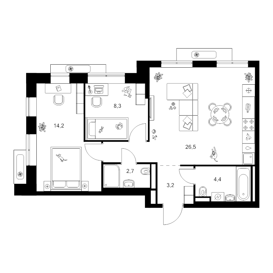 3 ккв (Евро) 59,3 м²