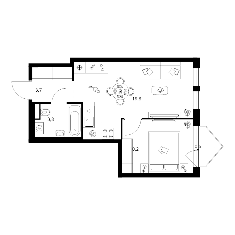 2 ккв (Евро) 38 м²