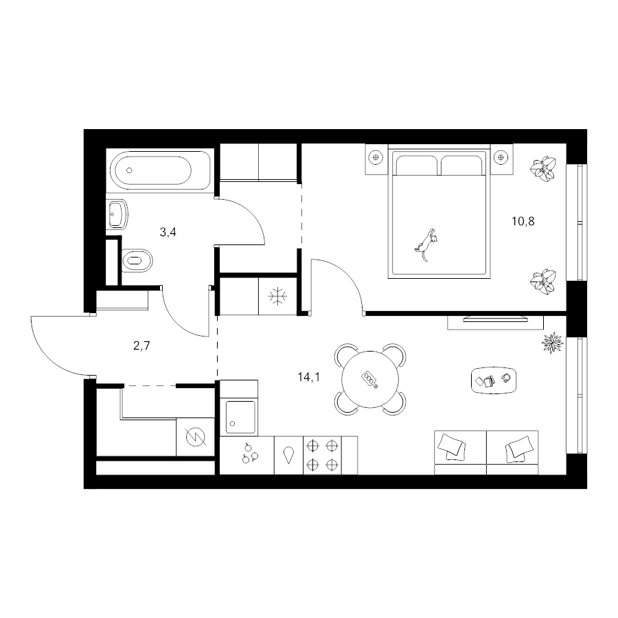 1 ккв 35,5 м²