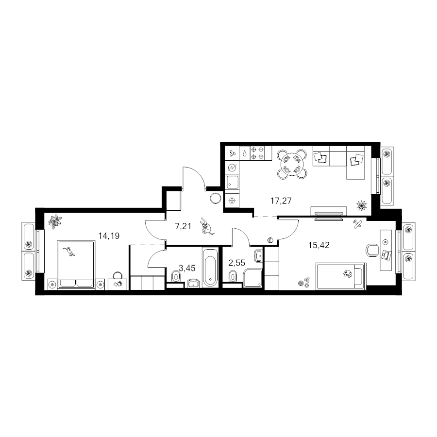 3 ккв (Евро) 62,8 м²