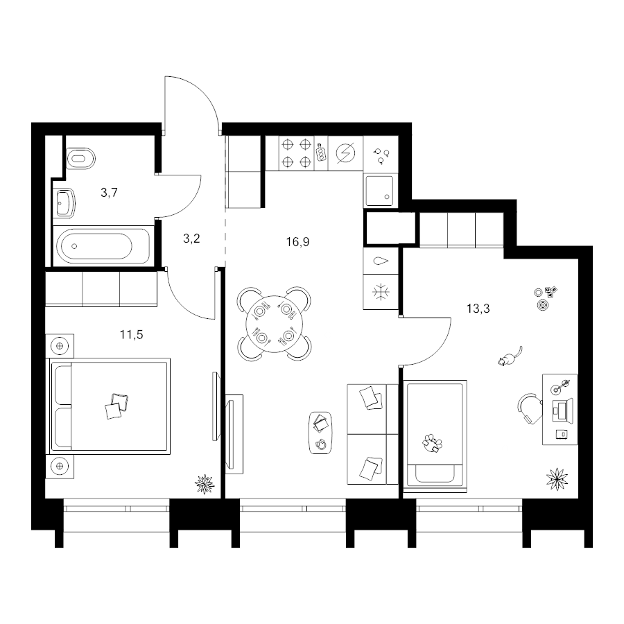 2 ккв (Евро) 48,6 м²
