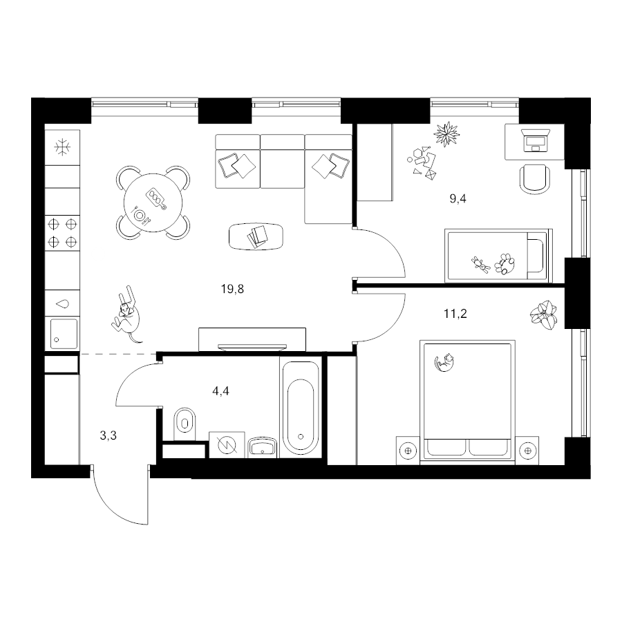 3 ккв (Евро) 48,1 м²