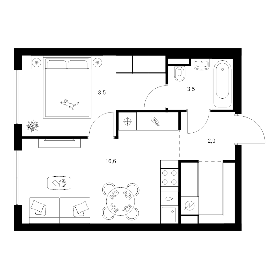 2 ккв (Евро) 38 м²
