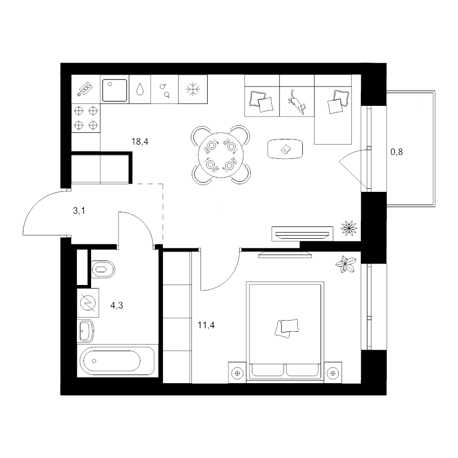 2 ккв (Евро) 38 м²