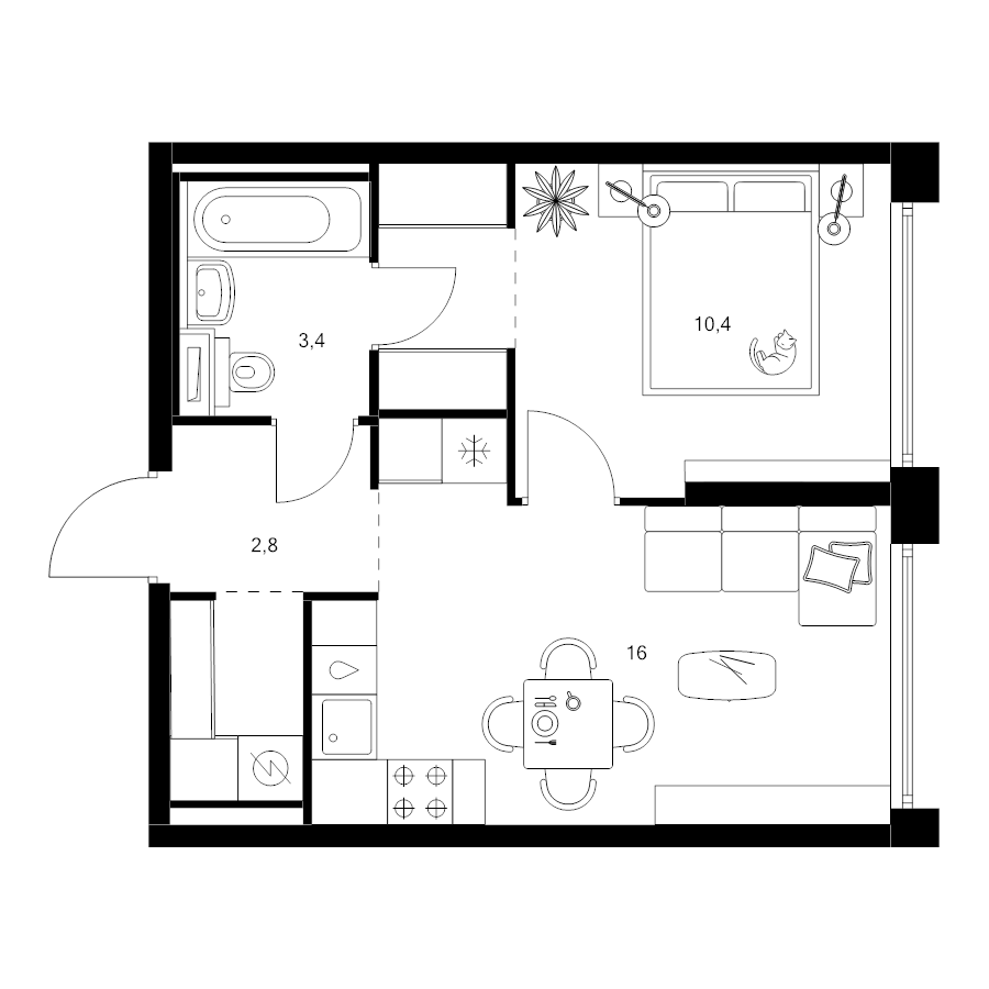 2 ккв (Евро) 37,7 м²