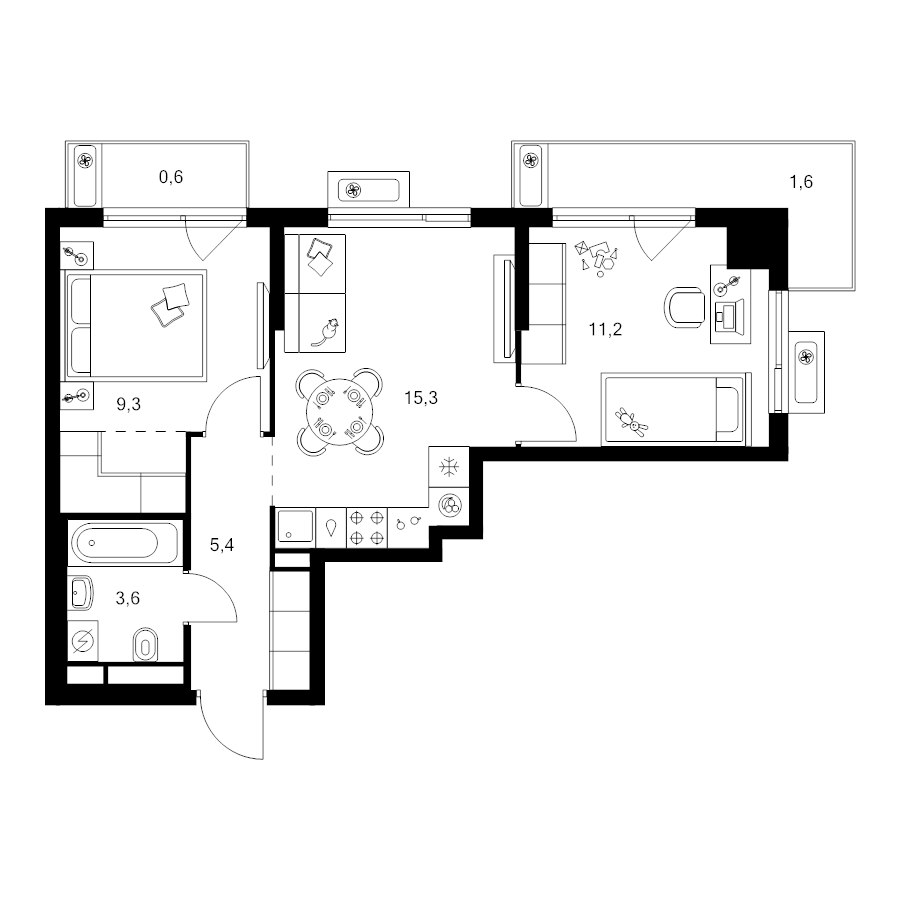 3 ккв (Евро) 49 м²