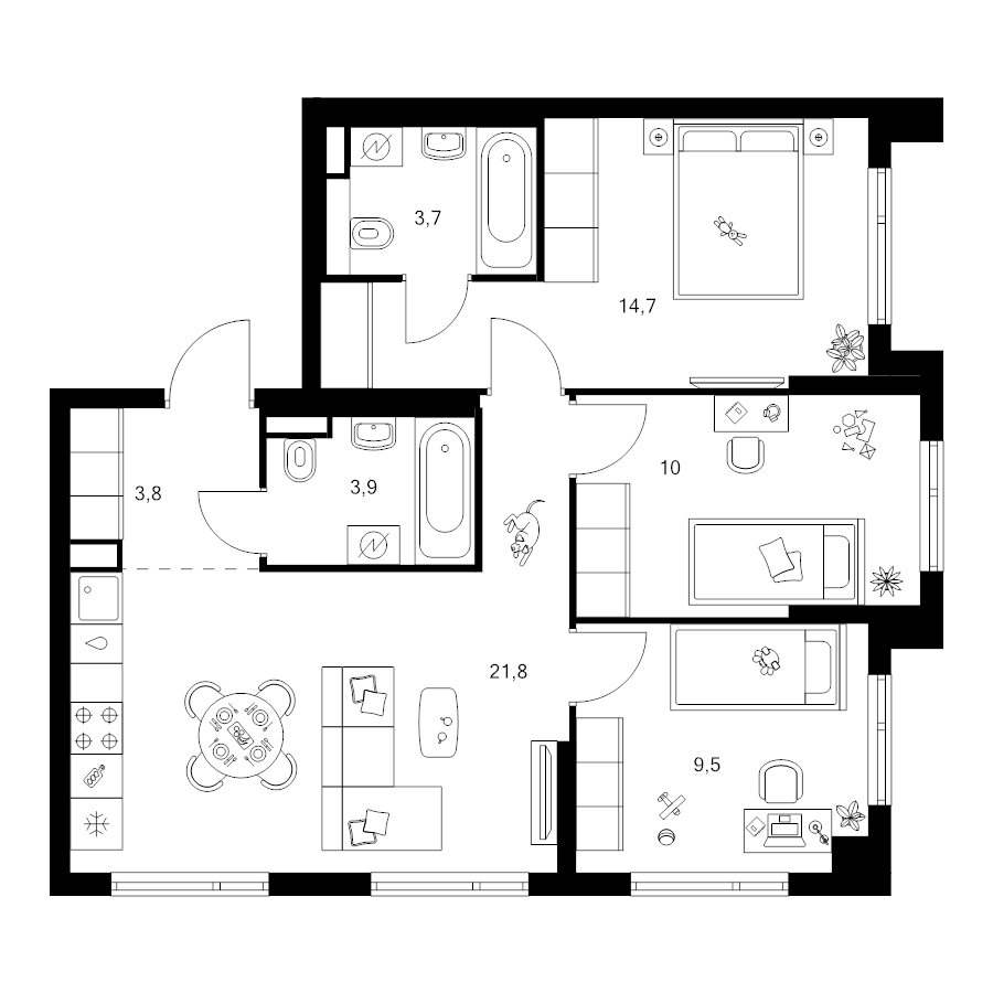 4 ккв (Евро) 67,4 м²