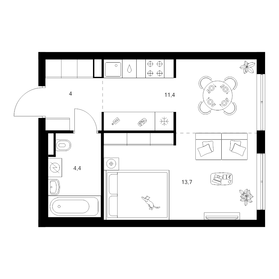 1 ккв 33,5 м²
