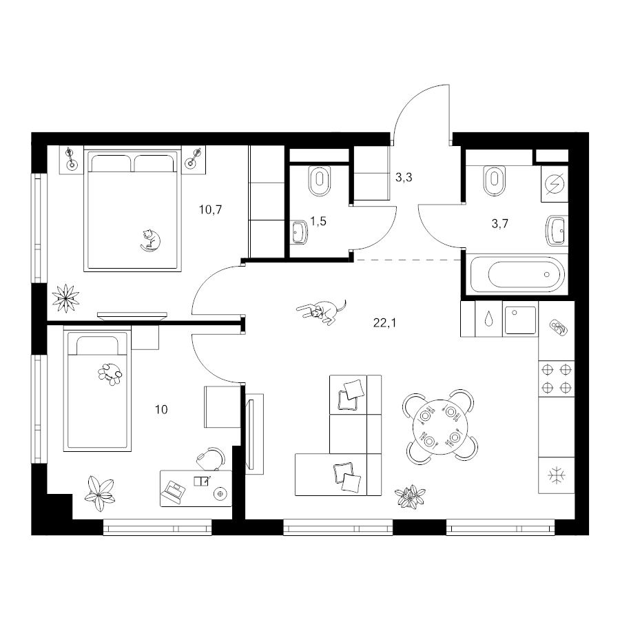 3 ккв (Евро) 51,3 м²