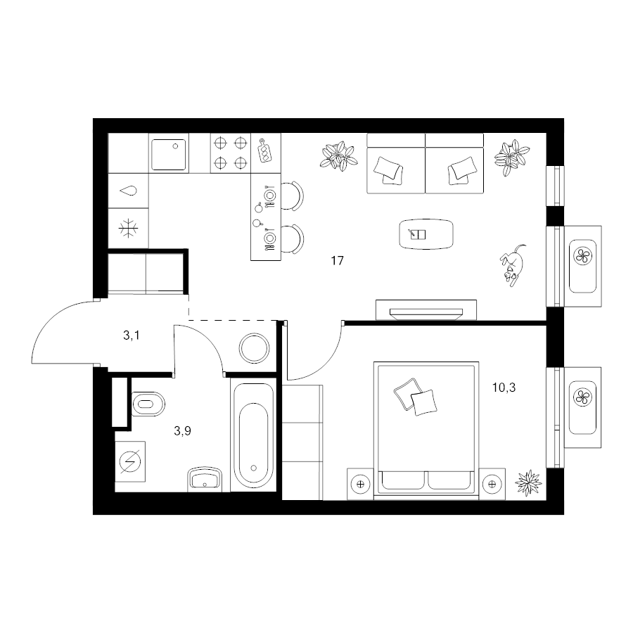 2 ккв (Евро) 34,3 м²