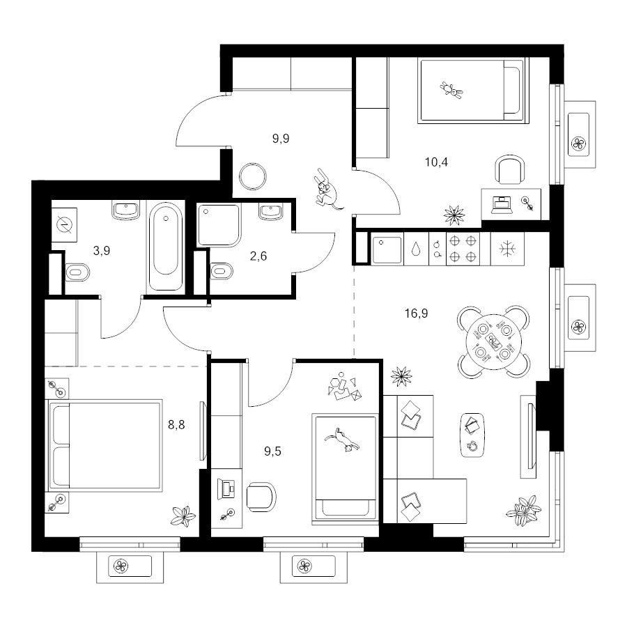 4 ккв (Евро) 65,5 м²