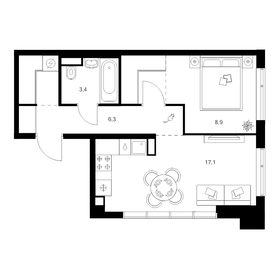 2 ккв (Евро) 41,7 м²