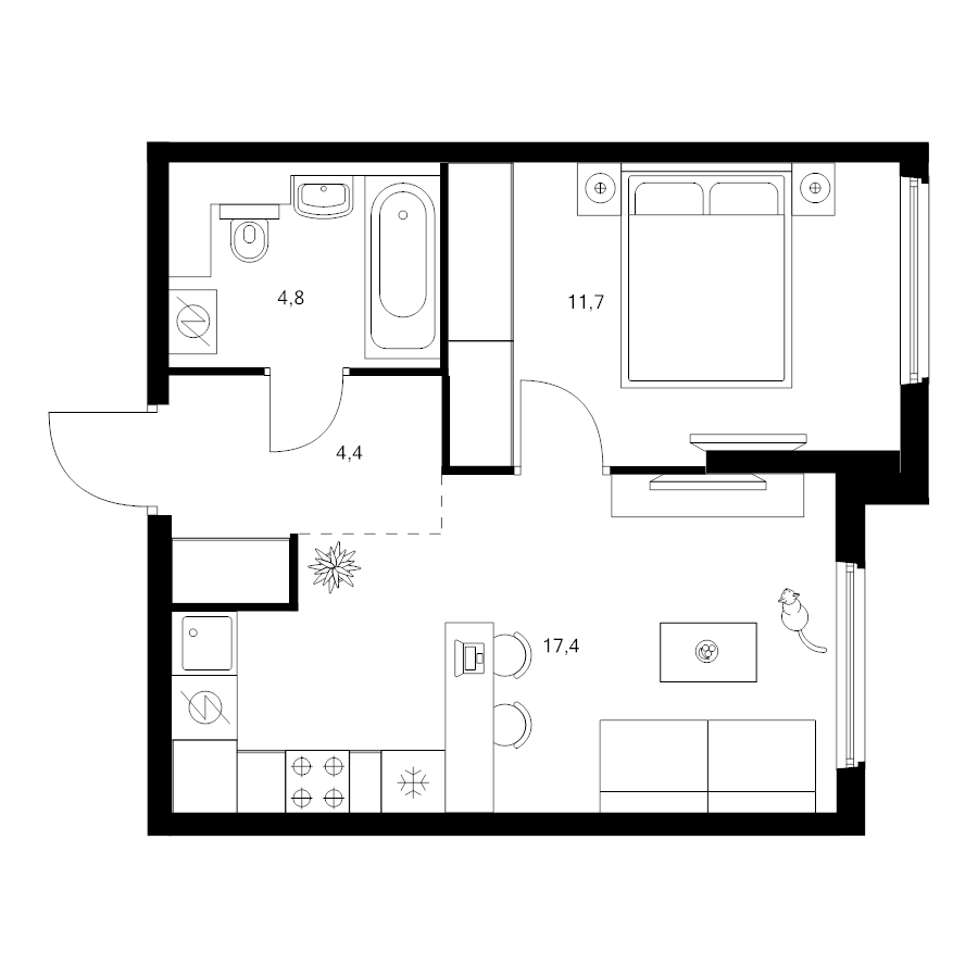 2 ккв (Евро) 38,3 м²