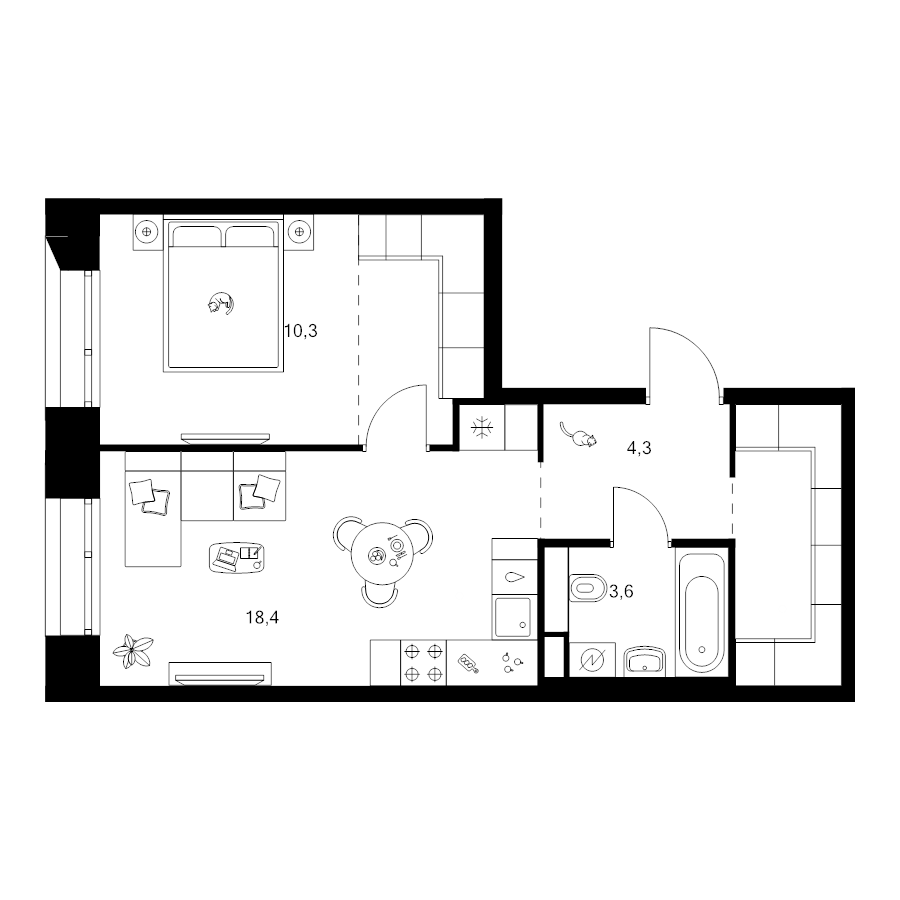 2 ккв (Евро) 46,6 м²
