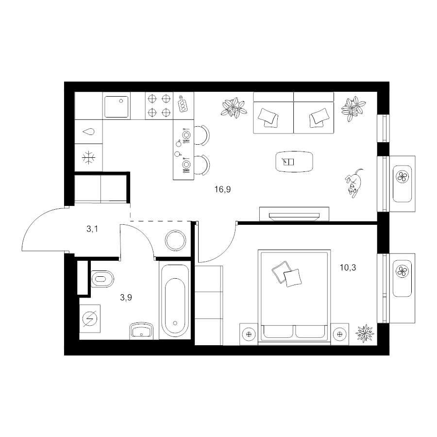 2 ккв (Евро) 34,2 м²