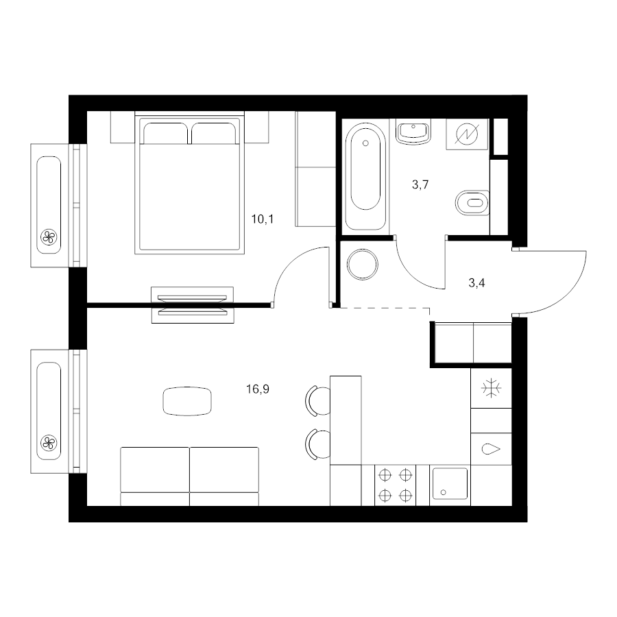 2 ккв (Евро) 34,1 м²
