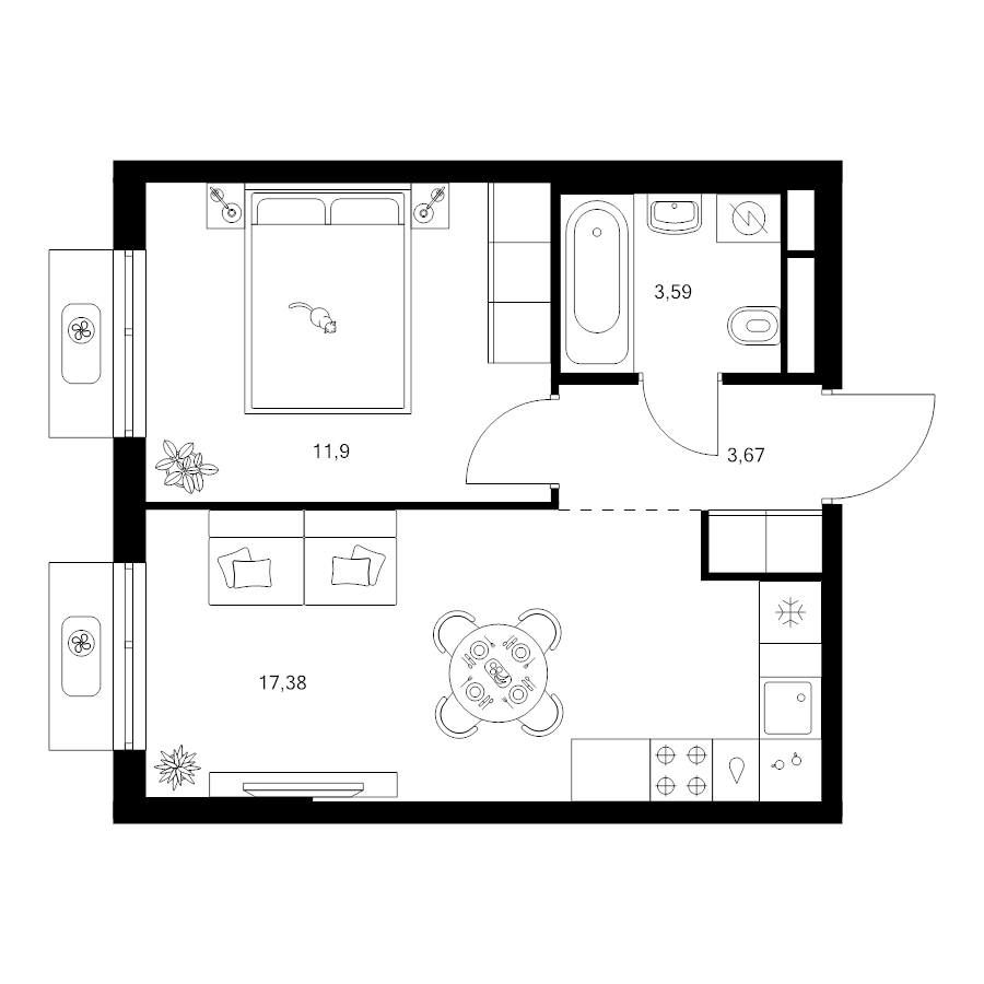 2 ккв (Евро) 36,4 м²